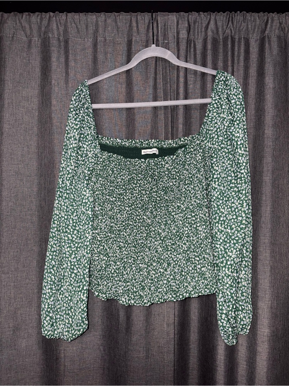 Abercrombie & Fitch Green Floral Square-Neck Smocked Blouse